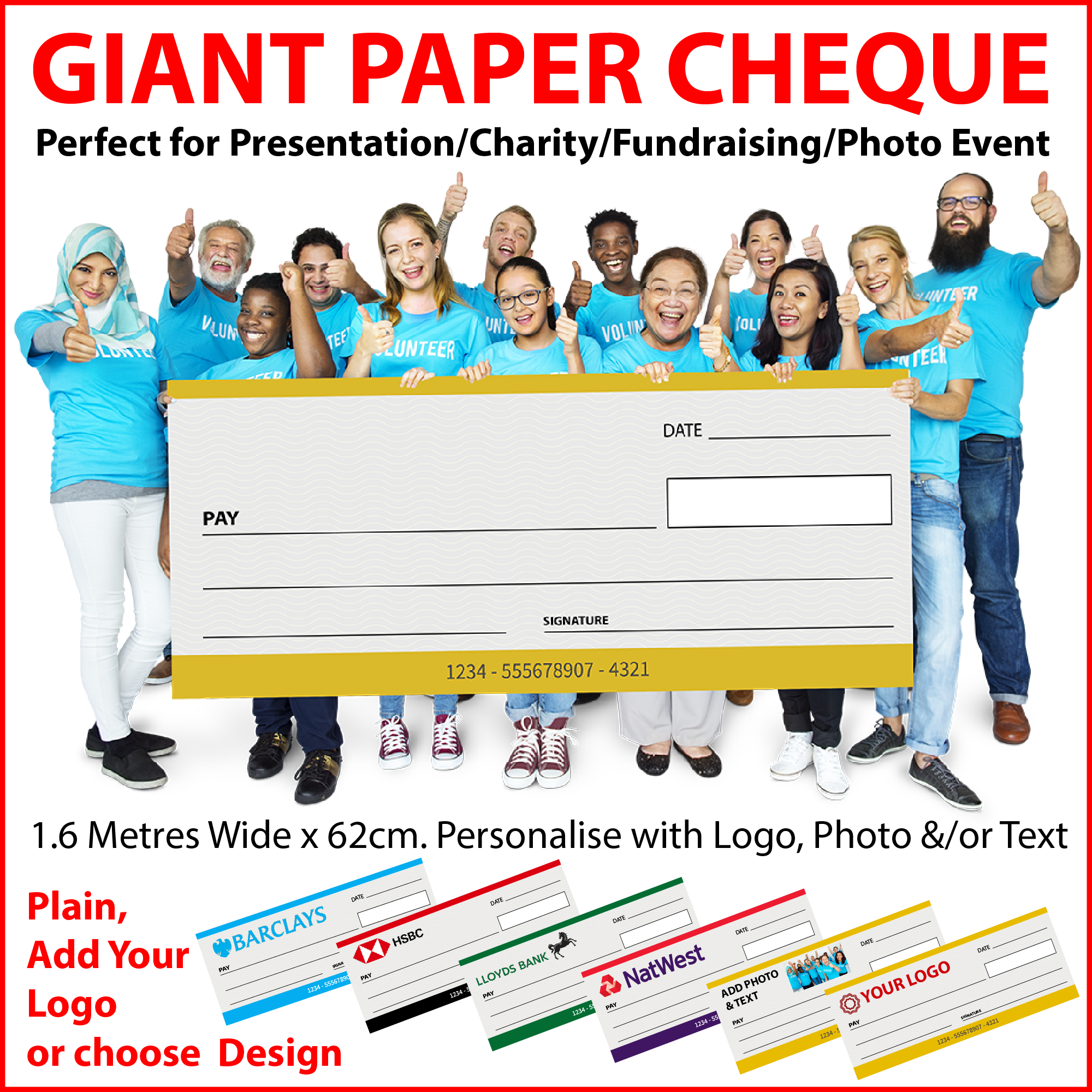 Prop Cheque Large Cheque for Presentation Charity Fundraising Photo Event. Add you ...