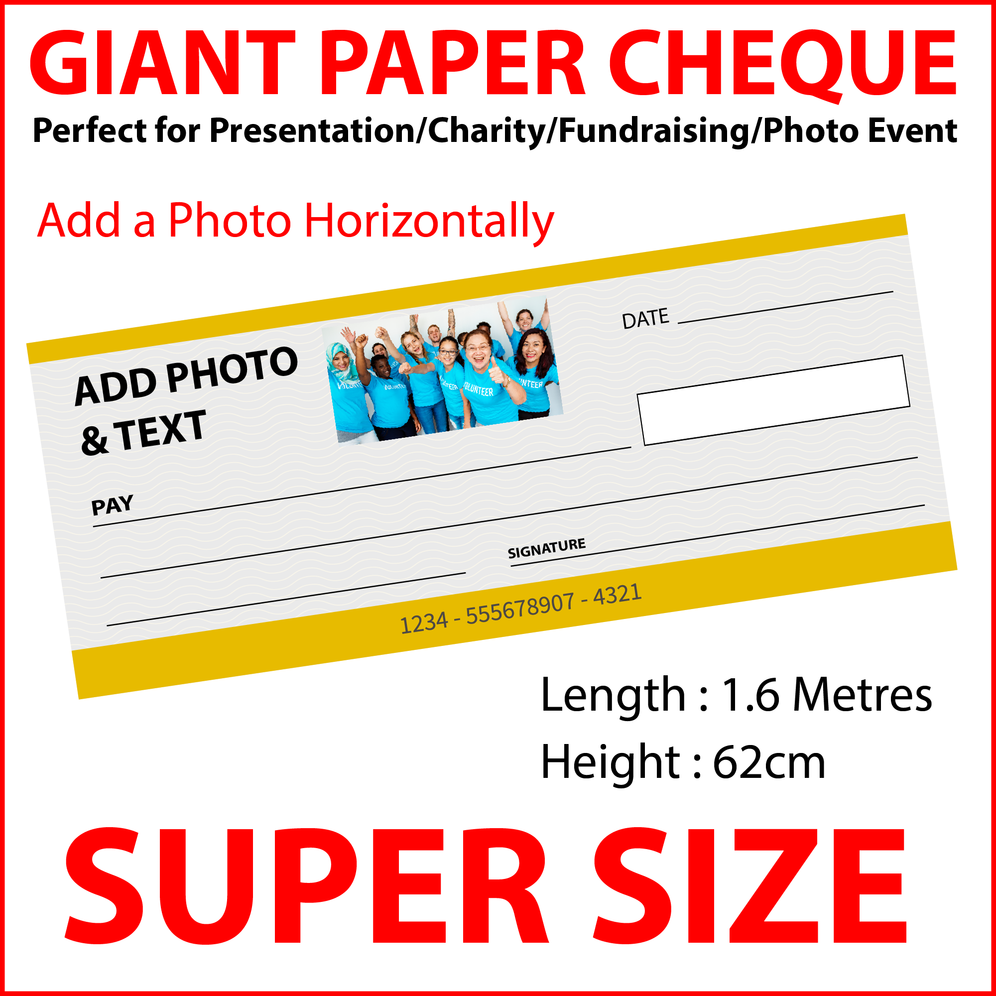 Presenting Cheque Size Large Cheque for Presentation Charity Fundraising Photo Event. Add you ...