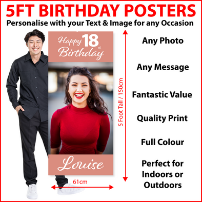 Birthday Poster Photo Banner MASSIVE 5 FOOT TALL with your Photo & Text