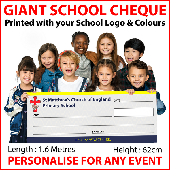 Large Cheque for Presentation Charity Fundraising Photo Event. Add your Logo! Personalise/Brand for your Company/School or Own Event. 1.6Metres Wide!!