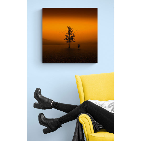 Golden Solemn Tree Premium Metal ChromaLuxe Hi Gloss Photo Decor Wall Printed Panel
